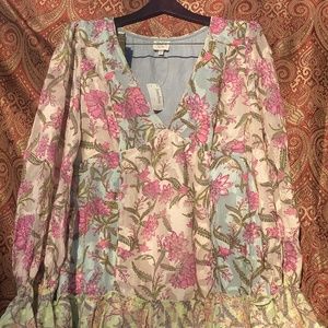 Hemant & Nandita Short Mixed Floral Dress Tunic with Braided Belt XL NWT $396